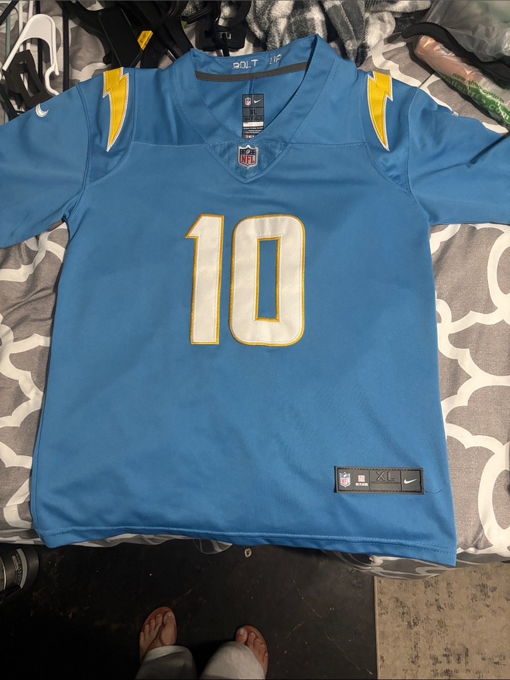 Nike Kids Light Blue Chargers #10 Jersey with White and Gold Accents